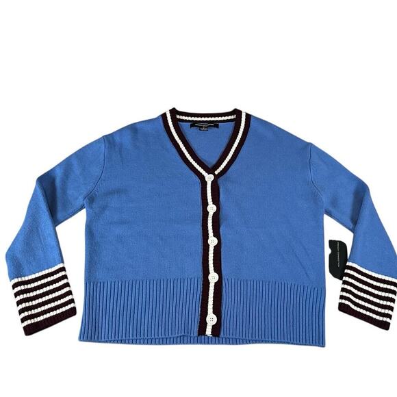 NWT French Connection Preppy Blue, White, Maroon Cardigan Small Button Down 90s - Picture 11 of 11
